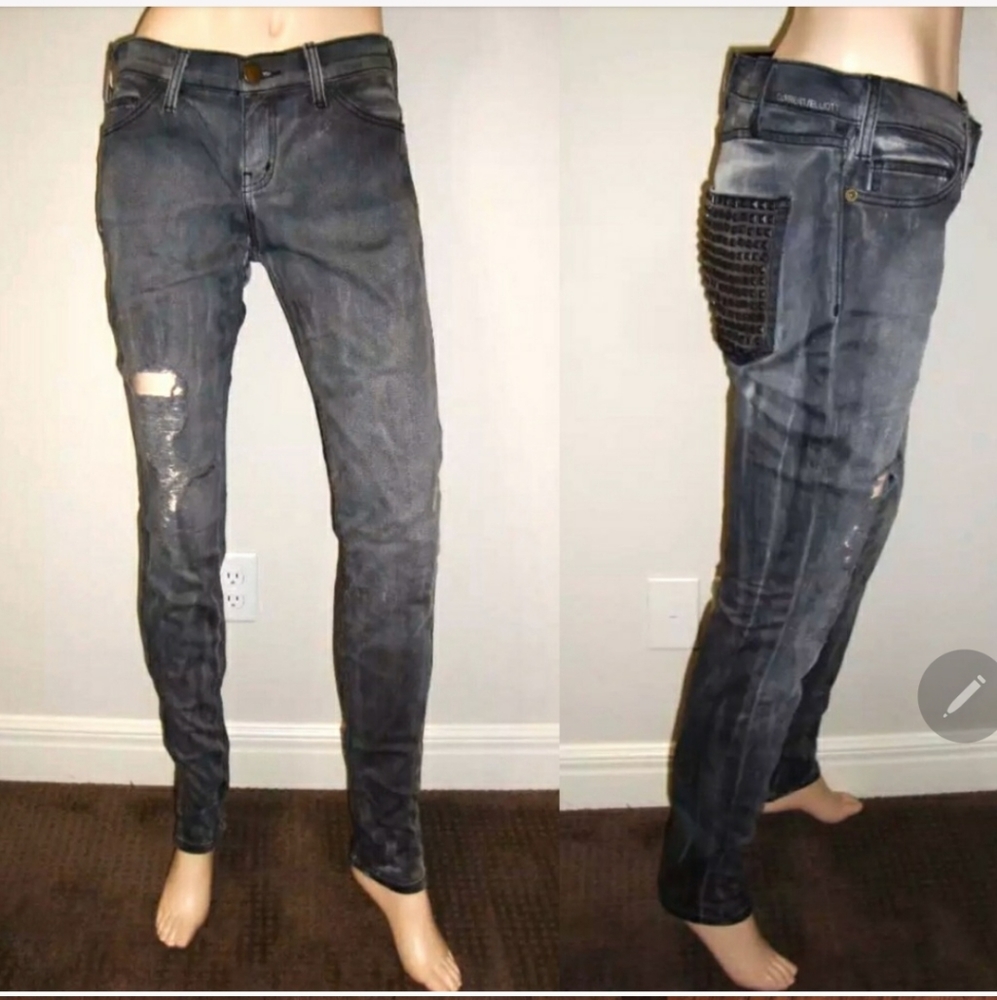 Current/Elliott Skinny Gray Bleach STUD Jean 28